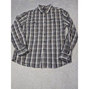 Men's Marc Ecko Plaid Casual Button Down Shirt L Black White